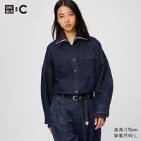 优衣库 牛仔宽松衬衫式茄克/长袖水洗产品女装合作款衬衣492123 69 藏青色 M