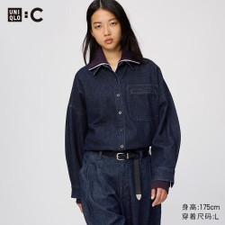 优衣库 牛仔宽松衬衫式茄克/长袖水洗产品女装合作款衬衣492123 69 藏青色 M
