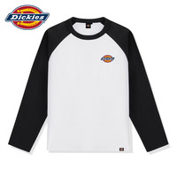 Dickies 撞色插肩长袖T恤男女春秋款宽松外穿慵懒风纯棉打底体恤情侣上衣B