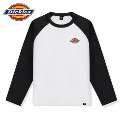 Dickies 撞色插肩长袖T恤男女春秋款宽松外穿慵懒风纯棉打底体恤情侣上衣B