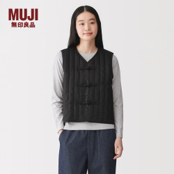無印良品 MUJI 女式 木棉混盘扣棉服背心马甲马夹女款无袖女装26年春季 BD12IA6S 黑色 S （155/80A）