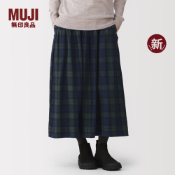 無印良品 MUJI 女式 法兰绒 抽褶裙 半身裙裙子女装 26年秋季新品  BE231C6A 深绿色格纹 M (160/66A)