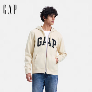 Gap 男女装碳素磨毛字母logo连帽抓绒卫衣上衣609115 米色
