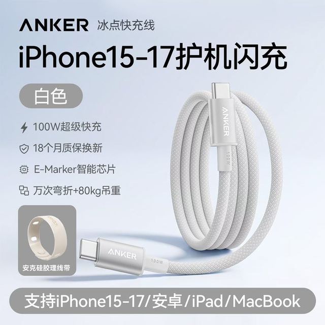 Anker 100W双Type-C冰点快充数据线 1m