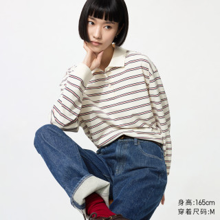 优衣库 条纹POLO衫/长袖女装男装/T恤