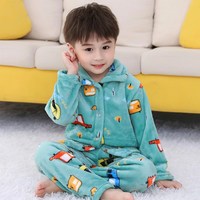棒棒星 秋冬季款女童法兰绒睡衣宝宝加厚卡通家居服男童中大童珊瑚绒套装儿童睡衣