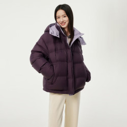 坦博尔 女士泡芙保暖羽绒服防风锁绒可脱卸帽秋冬时尚保暖外套 满天星紫 S (160)