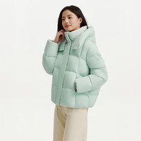 坦博尔 女士泡芙羽绒服26冬季新款90安心羽绒宽松舒适保暖可拆卸帽外套 冰霜蓝 S (160)