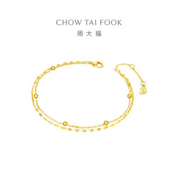 周大福 17916系列22K金简约几何小金珠双层手链E126130 礼物