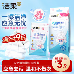 洁柔 衣物清洁湿巾10片单片湿巾便携小包衣物清洁免水洗强力去油污户外