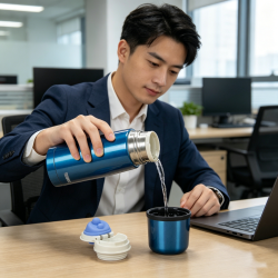 THERMOS 膳魔师 保温杯高真空不锈钢男女士随身杯子弹头弹盖保温水杯子TCDX-330 蓝色