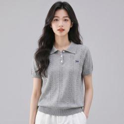 百版 纯棉Polo针织衫刺绣蝴蝶结套头短袖拼色