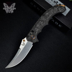 BENCHMADE 美国进口Benchmade蝴蝶865-02碳纤维手柄-钢本色石洗刃