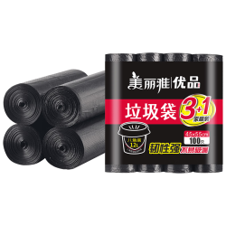 美丽雅 加厚垃圾袋4卷100只 加大点断式家用袋子厨房一次性平口垃圾袋 垃圾袋100只