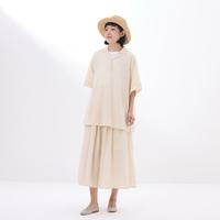 無印良品 MUJI 无印良品 女式 强捻 衬衫领短袖长上衣 t恤打底衫夏