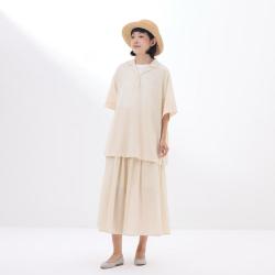 無印良品 MUJI 无印良品 女式 强捻 衬衫领短袖长上衣 t恤打底衫夏
