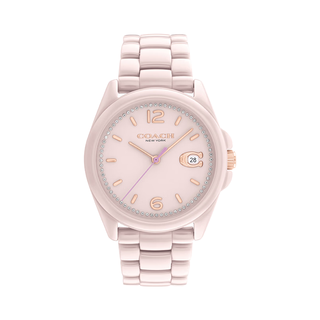 COACH蔻驰 PRESTON系列 人造水晶镶钻 甜馨粉 36mm 石英女表