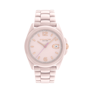 COACH蔻驰 PRESTON系列 人造水晶镶钻 甜馨粉 36mm 石英女表