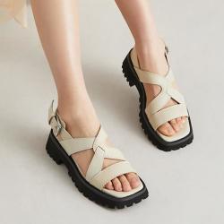Clarks 其乐女鞋夏季交叉绑带厚底摩登时尚牛皮凉鞋