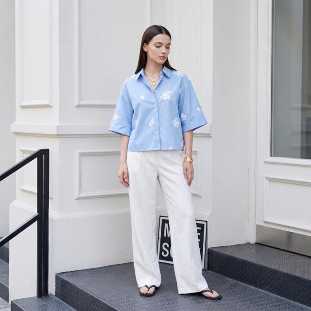 ZARA 舒适棉质V领显瘦设计衬衫