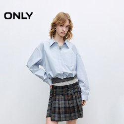 ONLY 2026秋季新款隐形门襟下摆可调节抽绳纯棉宽松短款翻领外套女