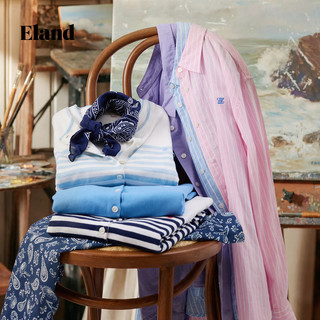 E·LAND 衣恋 绒感棉针织T恤 卡巴纳蓝 M