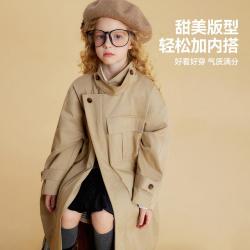 ASK junior 可脱卸领袢女童风衣2026秋季儿童复古中长款亲子外套