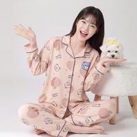 芬腾 秋季翻领开衫长袖萌趣家居服睡衣女士套装女