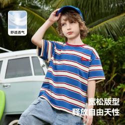 ASK junior 亲子装短袖T恤2026夏季薄款儿童条纹半袖体恤男童运动跑步风