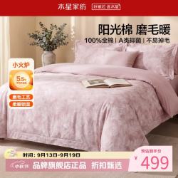 水星家纺 A类抑菌全棉磨毛四件套纯棉秋冬保暖床单枕套被罩套件 花园·雾屿磨毛四件套1.5米床