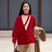 雅莹 EP雅莹女装新年春款 羊毛羊绒衫红色毛衣