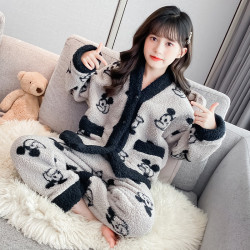 儿童睡衣女童秋冬季洋气法兰绒家居服儿童中大童加厚款珊瑚绒套装