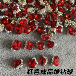 复古波尔多红成品堆钻球新款爆闪堆堆钻雪花肥方爱心斧头冰糖钻球