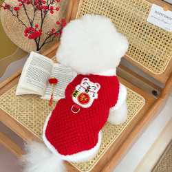 狗狗猫咪新年衣服招财猫泰迪比熊小型犬宠物过年冬款牵引毛绒衣服