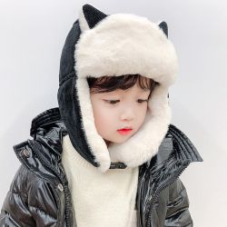 儿童雷锋帽雪地帽男童女宝宝加绒加厚保暖骑车棉帽子上学防寒护脸