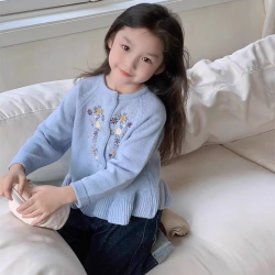女童毛衣开衫外套春秋宝宝洋气小清新绣花2025新款女孩针织衫童装