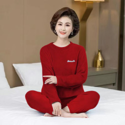 秋冬新款睡衣女套装珊瑚绒睡衣保暖加厚睡衣加绒外穿圆领时尚宽松