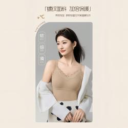 女秋冬v领蕾丝时尚螺纹保暖内衣二合一自吊带文胸罩聚拢性感调整