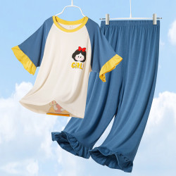 檀韵 女童睡衣薄款儿童短袖七分裤夏季小女孩空调服家居服套装