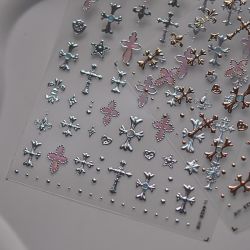 复古金属烫金粉色十字架美甲贴纸ins甜酷哥特辣妹风甜心y2k指甲贴