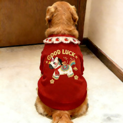 新年马年冬季金毛狗狗衣服围脖刺绣新年吉祥中大型两脚犬萨摩耶