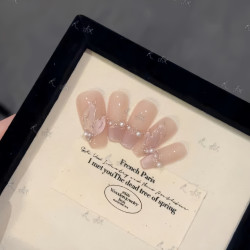 立体人鱼尾水光猫眼镶嵌珍珠高定手工定制美甲可拆卸穿戴甲