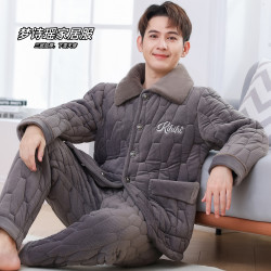 男士冬季加绒加厚睡衣家居服可外穿