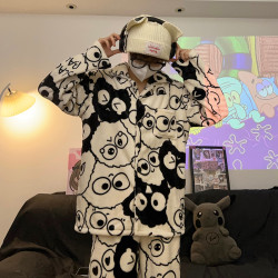 ins韩国潮牌小熊睡衣男士秋冬季加绒加厚珊瑚绒男款青少年家居服