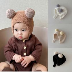 abnn韩版ins秋冬新款宝宝护耳帽保暖防寒帽舒适婴儿双球软糯包头