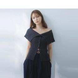SNIDEL 秋冬款时尚大翻领露肩修身纽扣针织开衫SWNT244156
