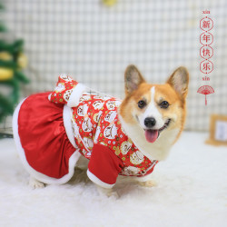宠物狗狗衣服喜庆新年装秋冬保暖加厚可爱网红柯基泰迪柴犬冬装冬