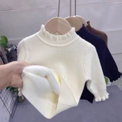 女童一体绒内搭高品质毛衣加绒加厚2026新款洋气半高领针织打底衫