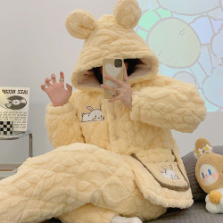 运补『奶黄兔兔』省服夹棉冬季珊瑚绒加绒加厚保暖搭子女款家居服