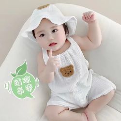 2026新款宝宝纱布连体衣男女宝宝无袖吊带哈衣爬服薄款纯棉连体衣